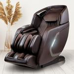 Osaki Os-Pro 4D ENCORE Massage Chair with padded seat, on light wood floor near dried plants.
