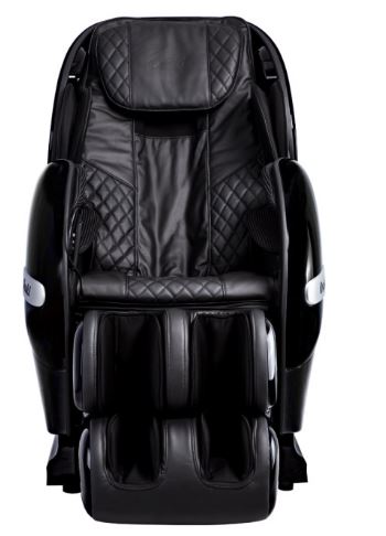 Osaki OS-MONARCH black massage chair with padded arms, leg supports, and SL track roller, front view.