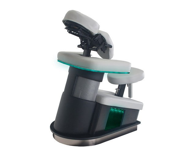 Living Earth Crafts FUSION™ Lite Chair with adjustable headrest, padded seat, and LED chromatherapy.
