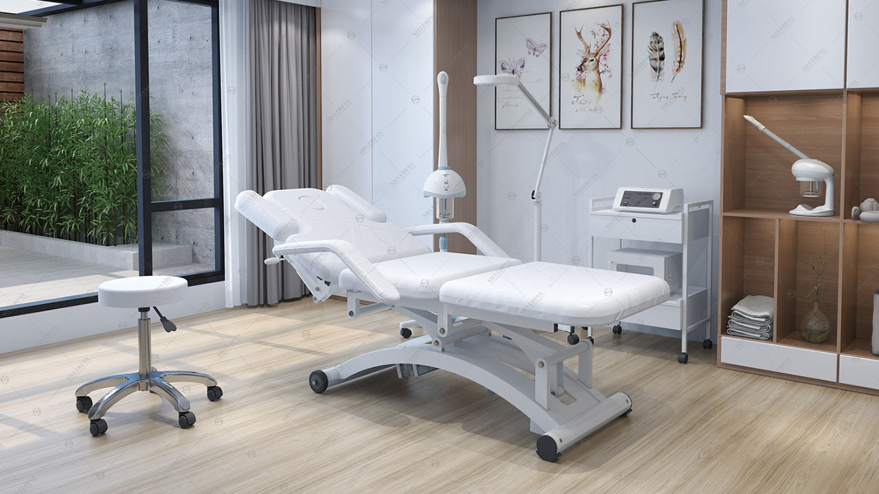 Modern treatment room with Silverfox America 2241C Electric Massage Table and advanced equipment.