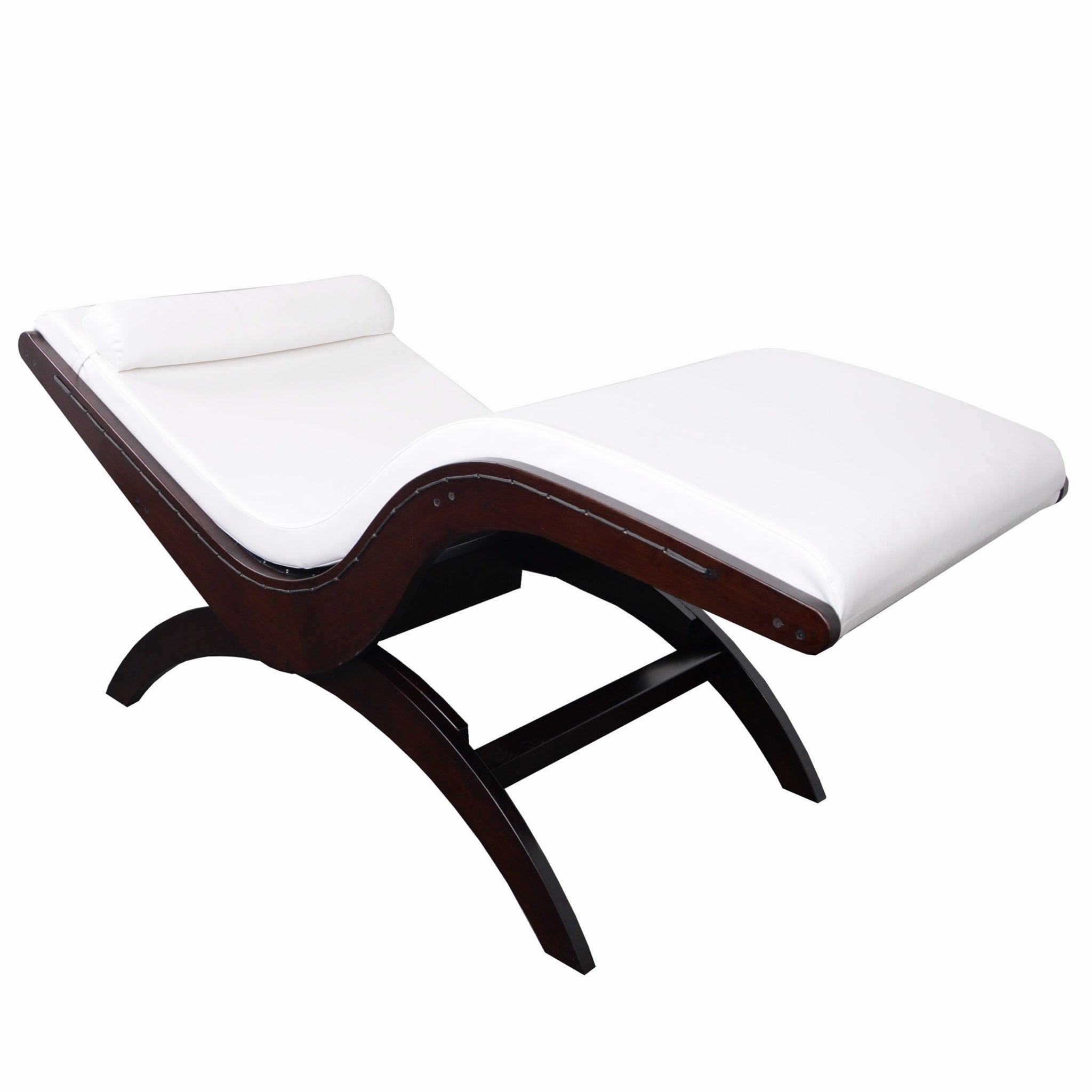 TouchAmerica S-Lounge: ergonomic chaise with white memory foam on dark wood frame.