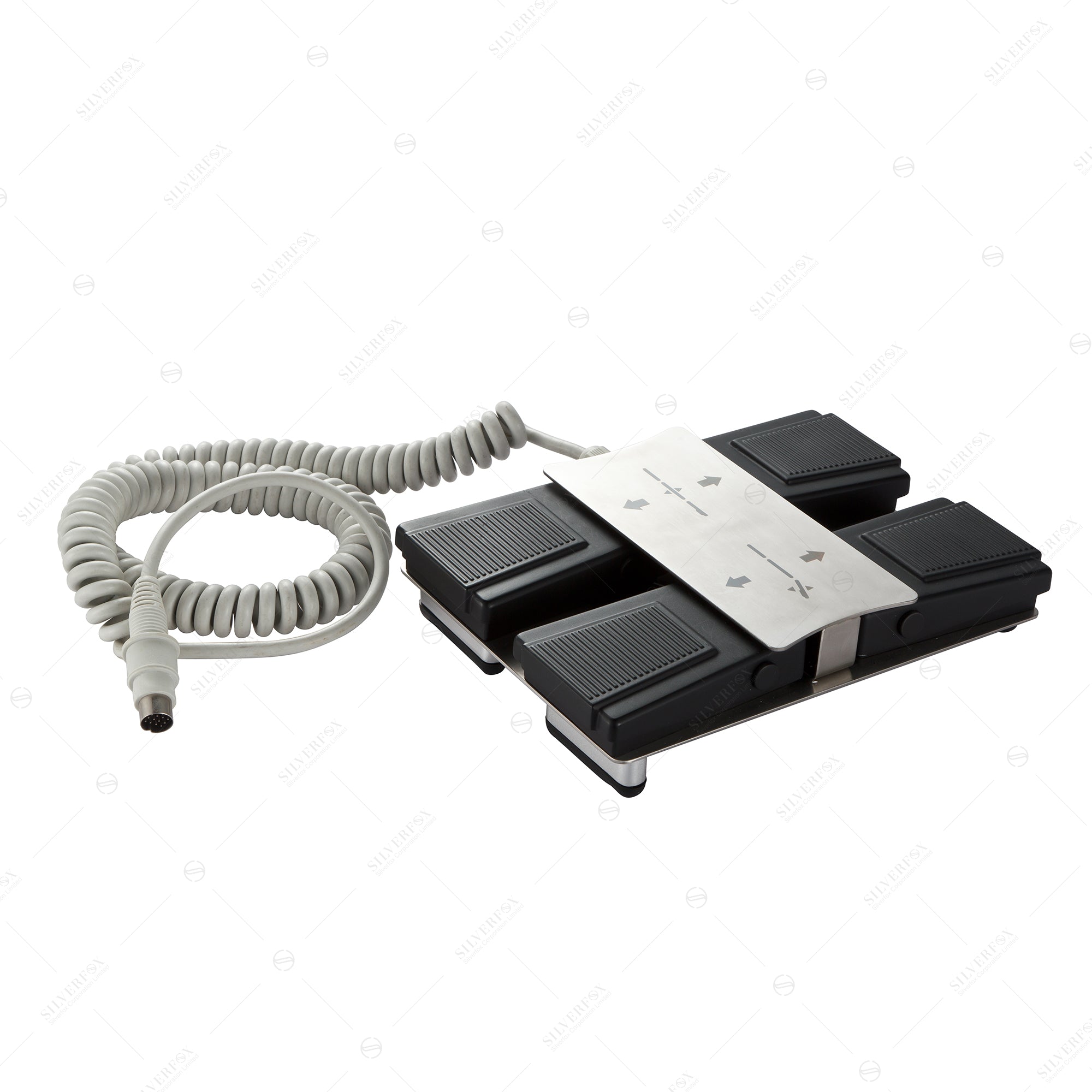 Silverfox America 2274A black multi-pedal foot switch with coiled cable for massage chair.