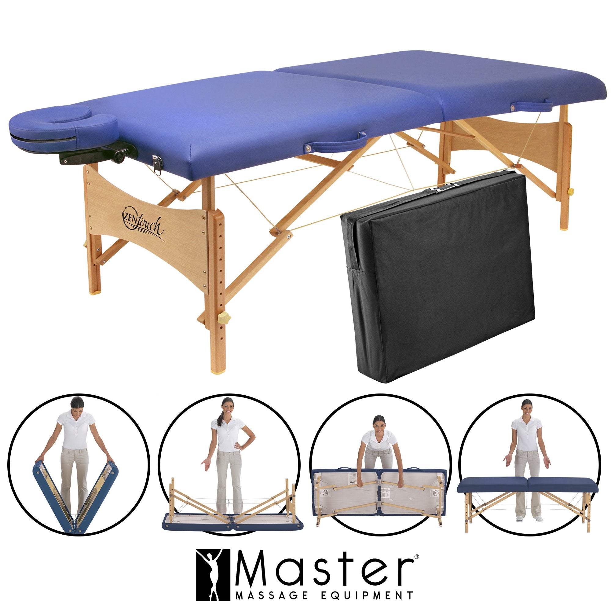 Master Massage BRADY portable table with face cradle, case, and setup images.
