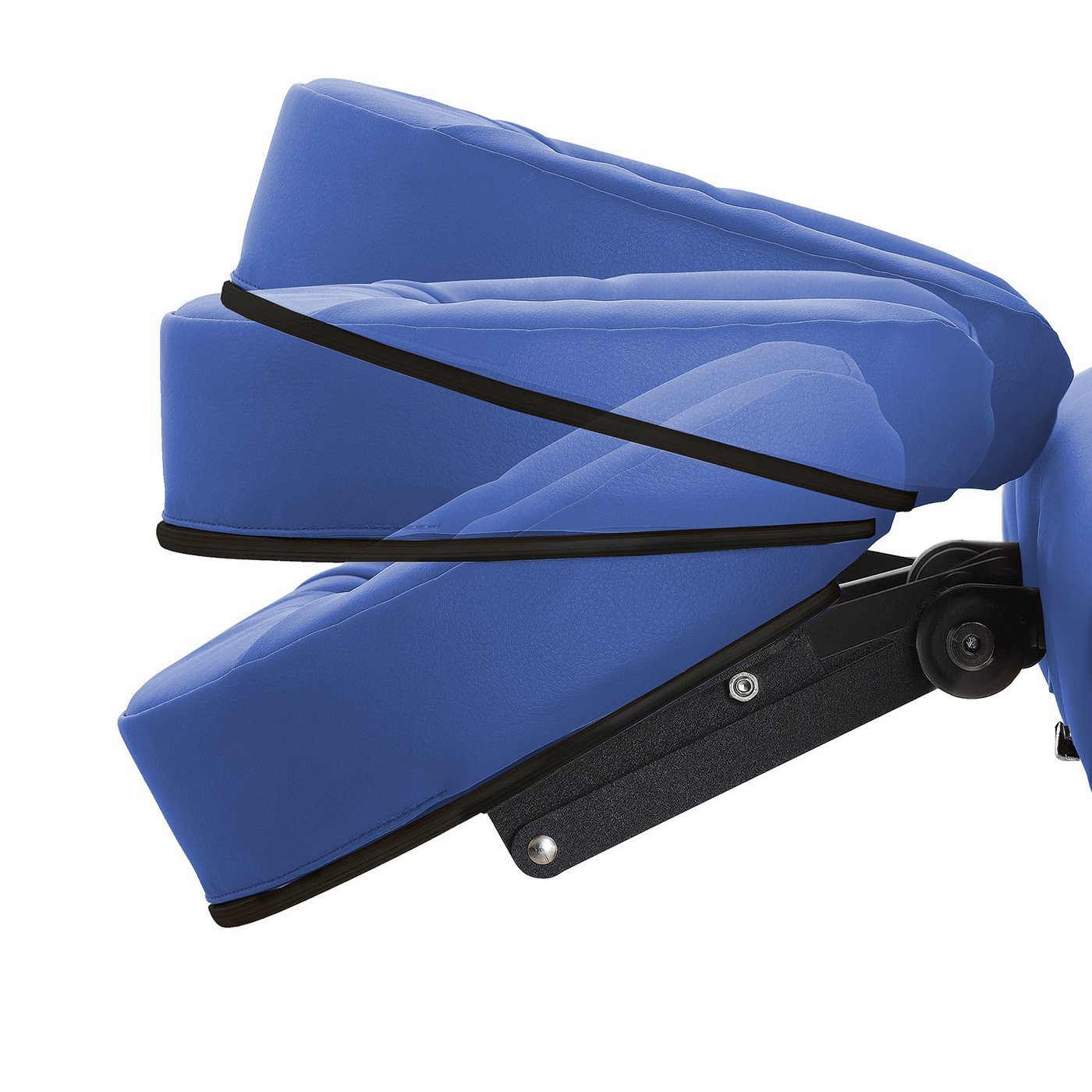 Master Massage BRADY table's blue leg rest is adjustable with three incline positions.