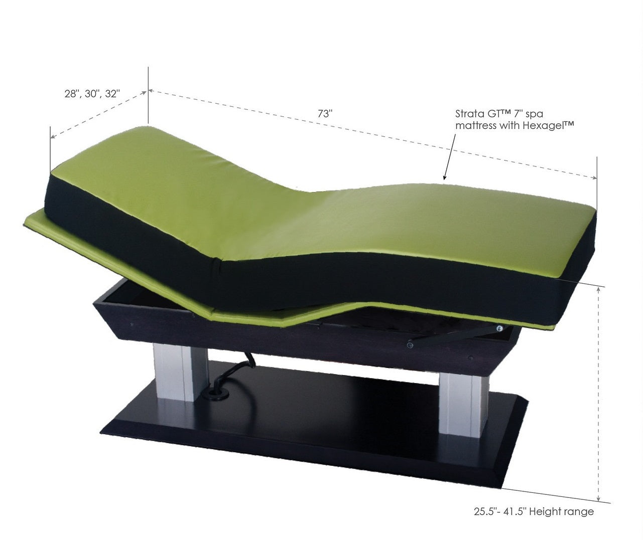 Living Earth Crafts ASPEN GT electric lift table with visible height and dimensions.