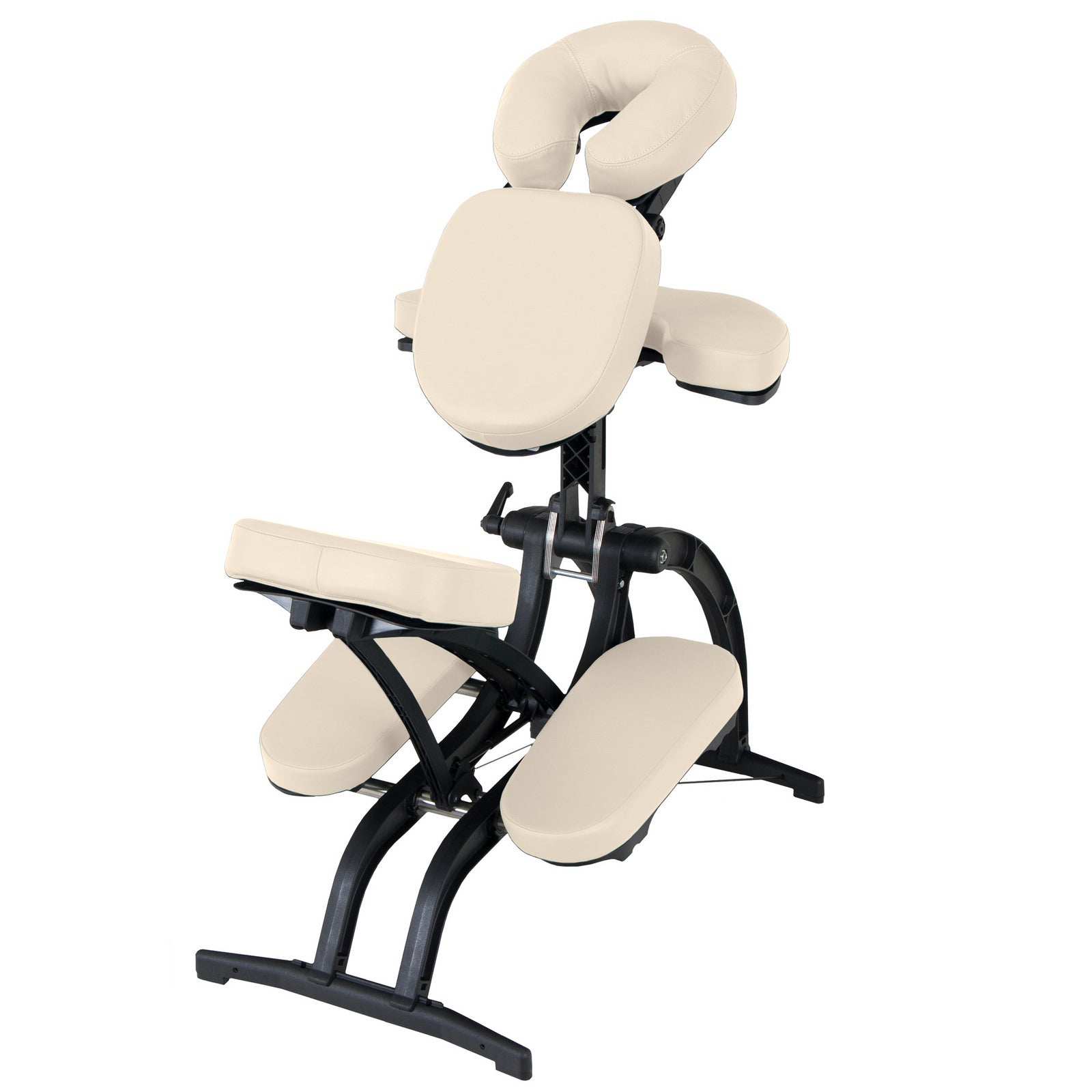 EarthLite AVILA II portable massage chair, ergonomic, padded, metal frame, front view.