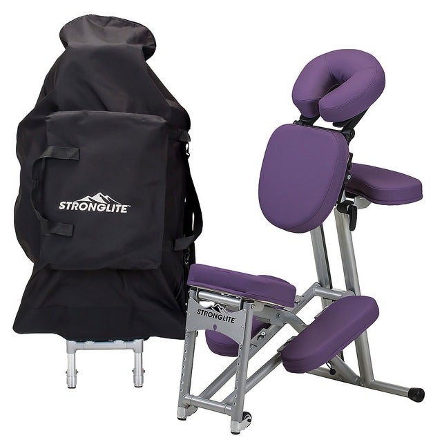 Stronglite ERGO PRO II Massage Chair with carrying case on a white background.