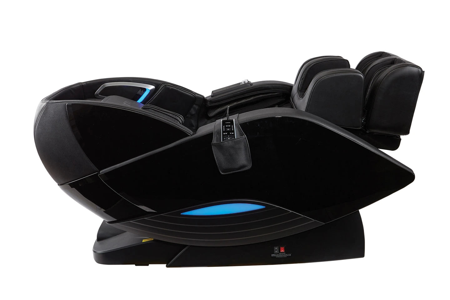 Kyota Yutaka™ M898 4D Electric Massage Chair in black with blue lights, side view.