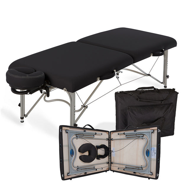 EarthLite LUNA portable massage table with headrest and carry bag, Reiki-ready aluminum frame.