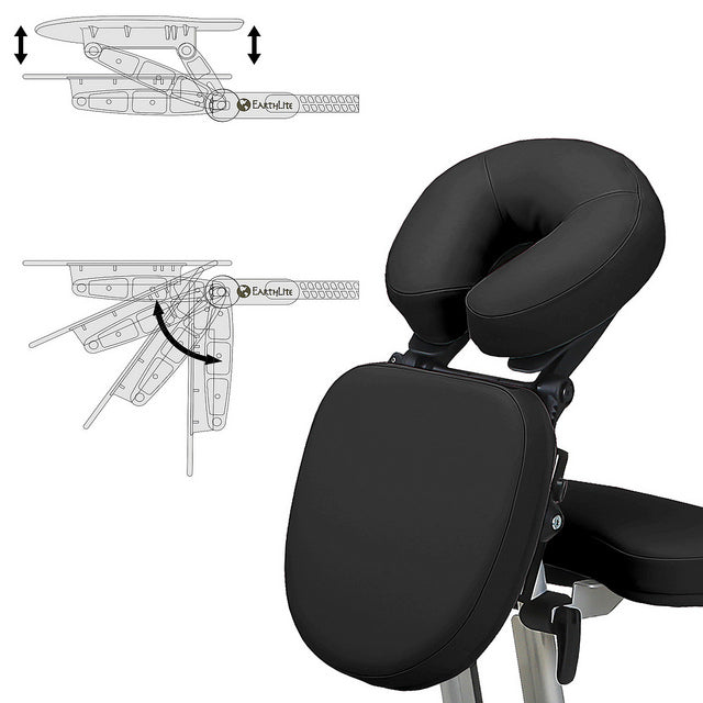Stronglite ERGO PRO II Massage Chair with diagrams of tilt and height adjustment features.