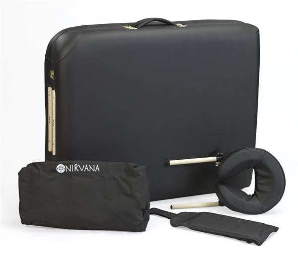 Nirvana 2n1 Portable Massage Table Package with face cradle, neck contour, and carrying case.