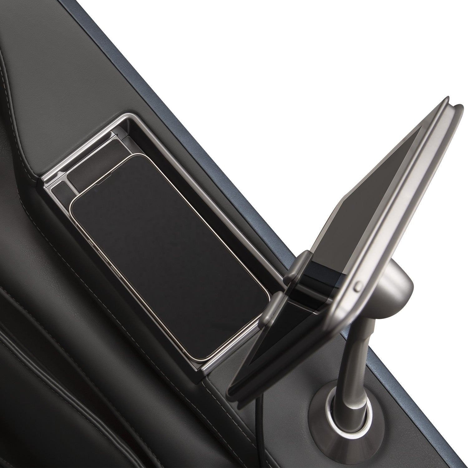 A smartphone and tablet in a car, ideal for browsing Osaki OS-Highpointe 4D Massage Chairs.