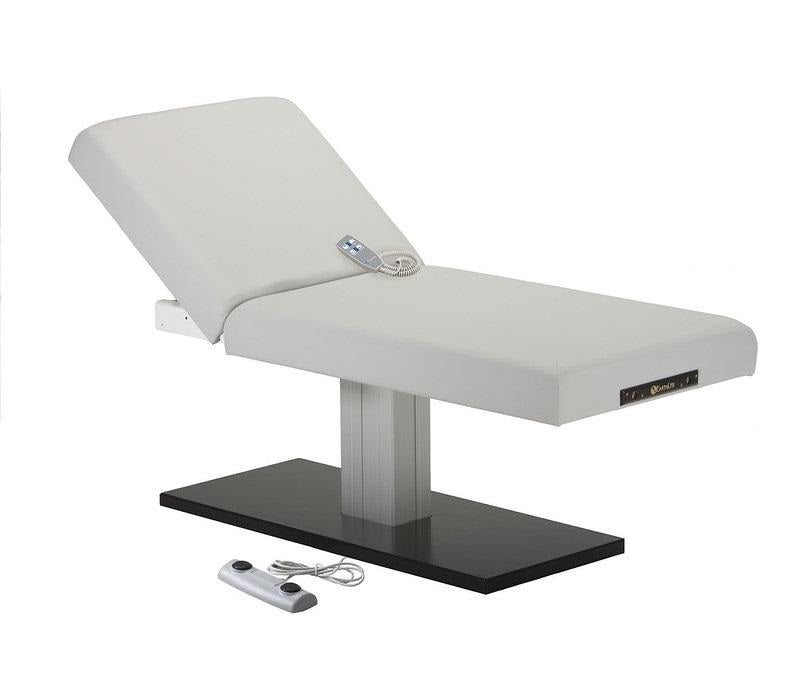 EarthLite Everest Spa Electric Tilt Table—single pedestal, remote lift, black base for spas.