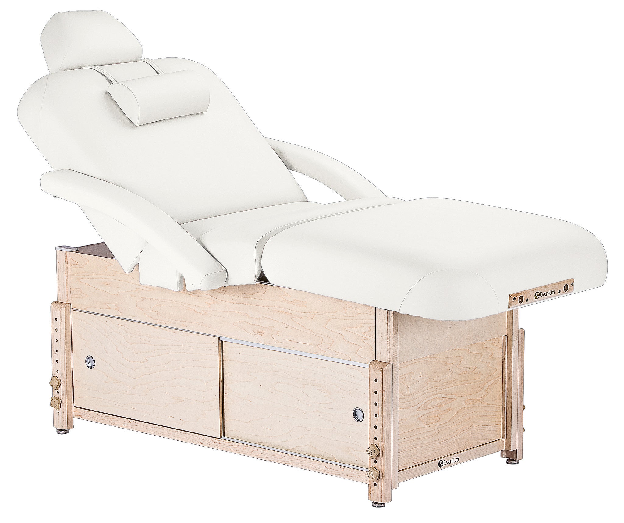 EarthLite SEDONA SALON table: wood base, adjustable height, headrest pillow included.