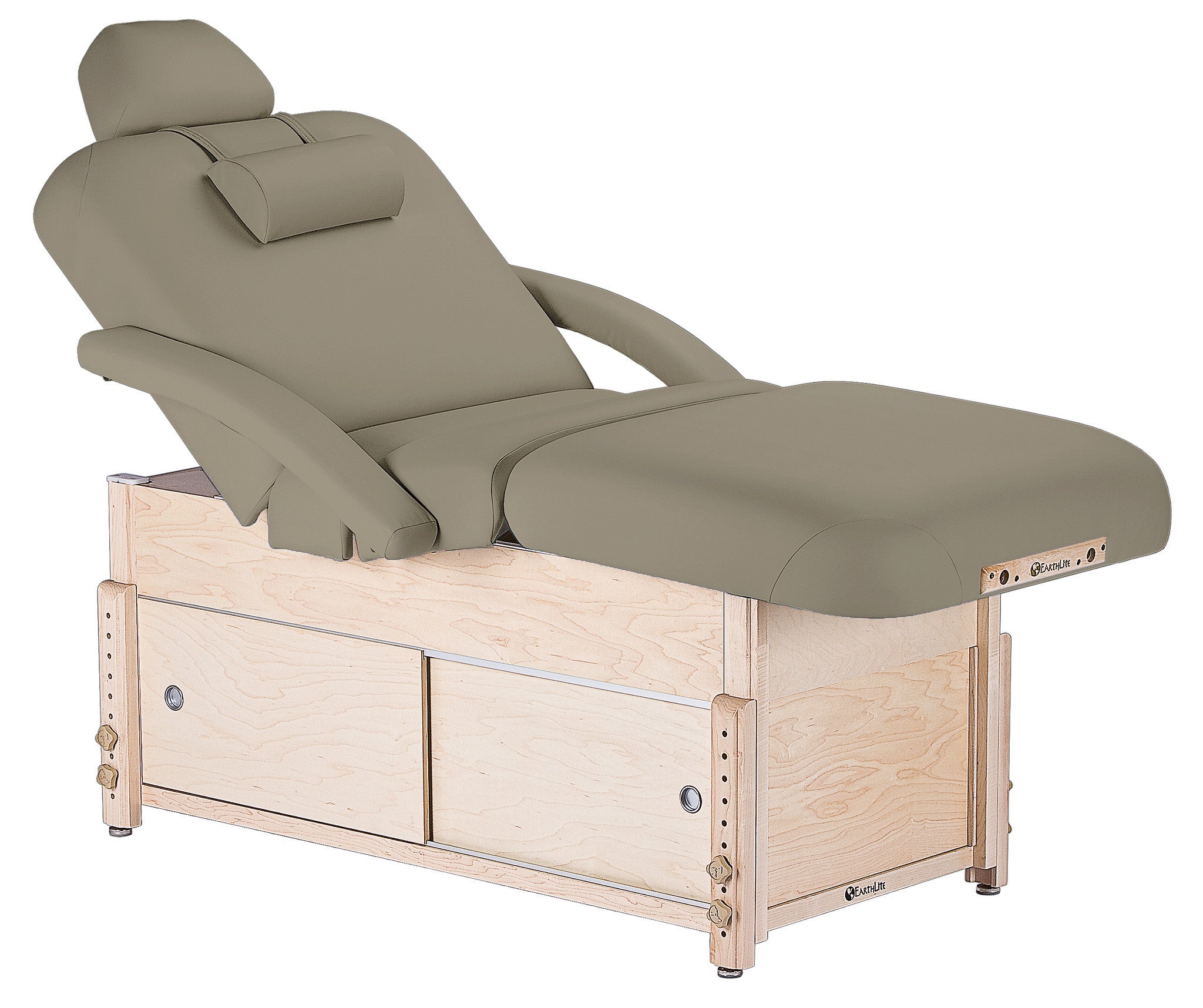EarthLite SEDONA SALON Table: padded, adjustable recline, wooden storage base by EarthLite.