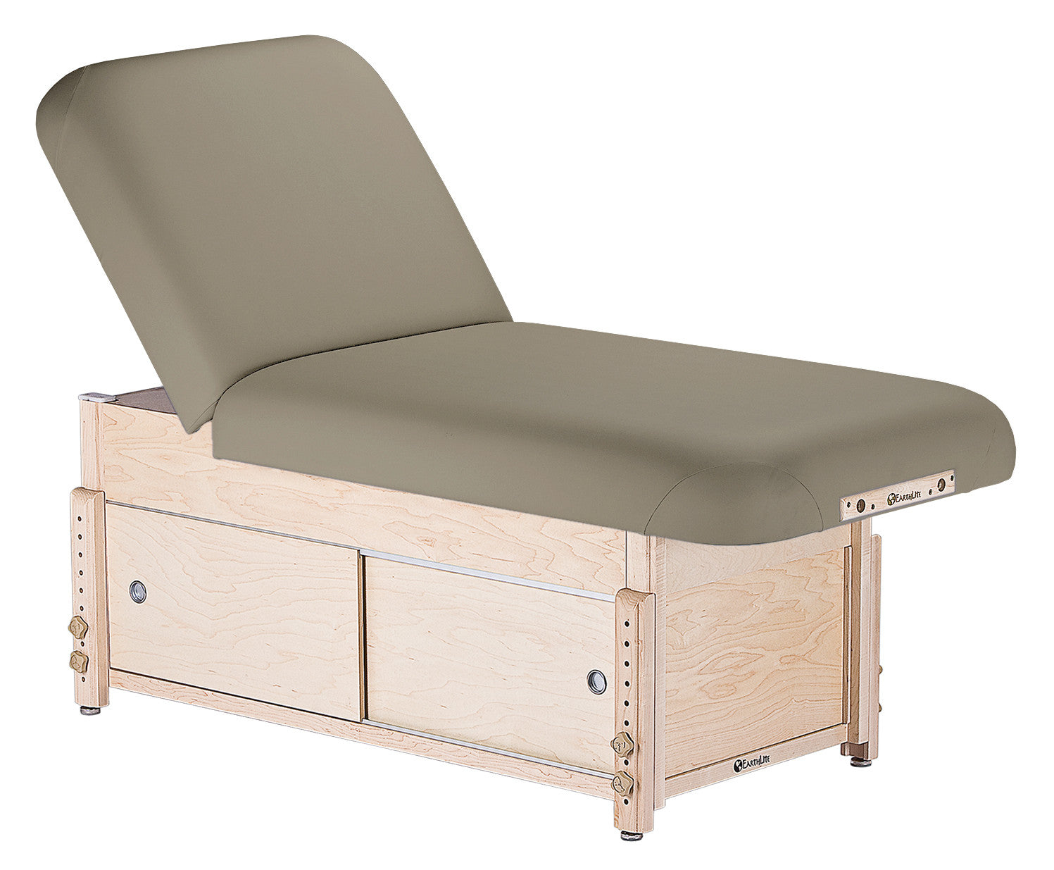 EarthLite SEDONA TILT Massage Table with adjustable backrest and storage drawers.