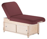 Burgundy  Earthlite SEDONA TILT Stationary Massage Table with Cabinet Base