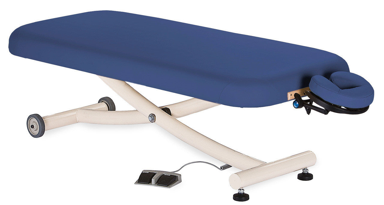 EarthLite Ellora Vista Lift Table with cushion, face cradle, and electric height adjustment.