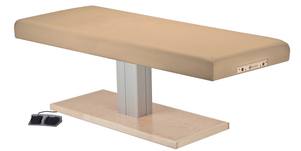 EarthLite Everest Spa Flat electric lift table with adjustable height and single pedestal base.