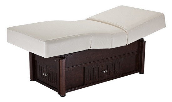 Living Earth Crafts PRO SALON KENSINGTON hydraulic lift table with storage drawers underneath.