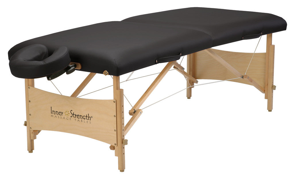 Inner Strength ELEMENT portable massage table with hardwood legs and adjustable face cradle.