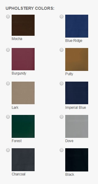 Ten labeled color swatches with radio buttons for PHS Chiropractic ErgoBench EB9030 Firm Foam.