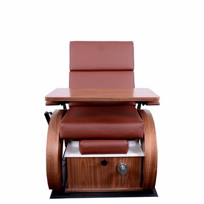 TouchAmerica ARCHI-PEDIGO Pedi-Lounge: wood chair with table, storage, and manicure shelf.