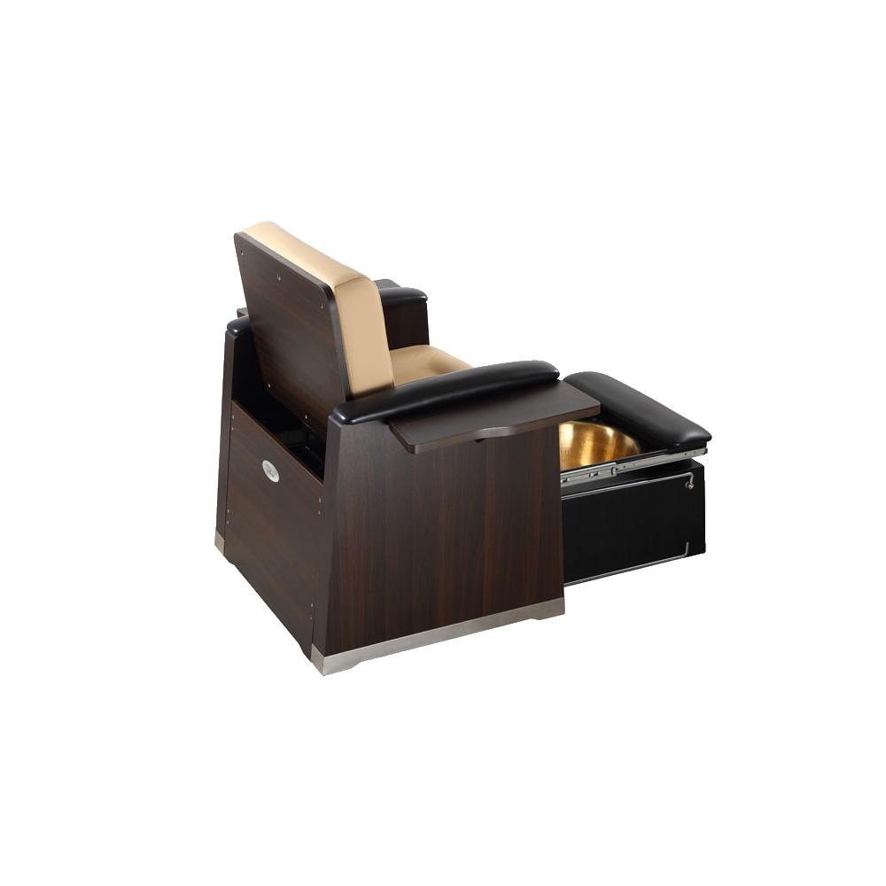 The Comfort Soul ALPINA brown and beige chair features UltraPlush cushioning and pull-out basin.