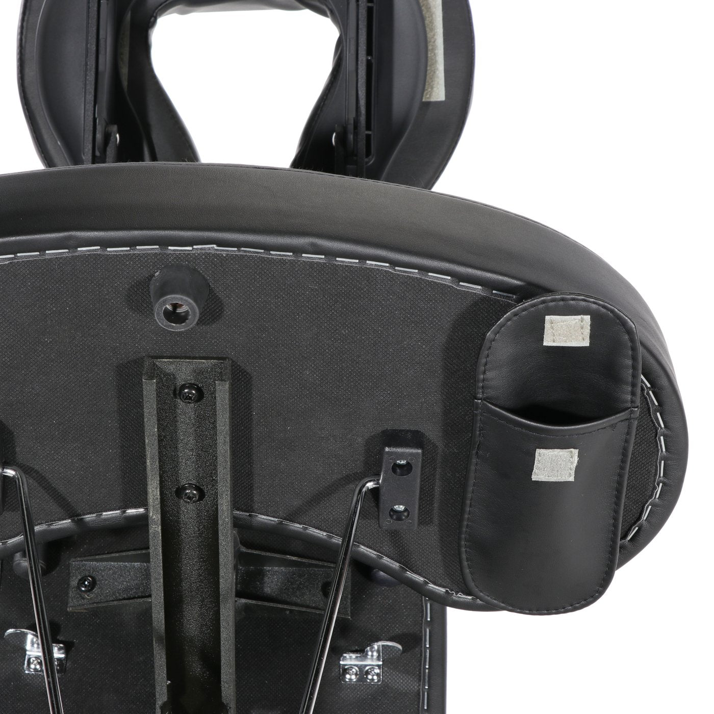 Close-up of the Master Massage APOLLO XXL chair headrest back with attached pouch.