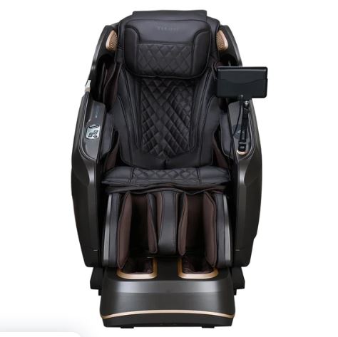 Titan Pro-Vigor 4D Electric Massage Chair by Titan, black/brown, heated back roller, tablet holder.