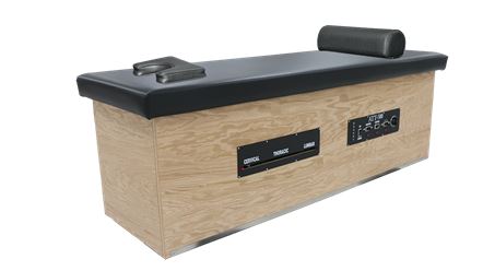 PHS Chiropractic ATT-300 Wood Roller Massage Table with adjustable pressure and black top.