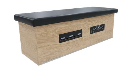 PHS Chiropractic ATT-300 wood roller massage table with black top, ideal for pretreatment.