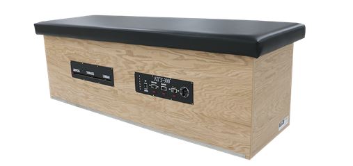 PHS Chiropractic ATT-300 wood roller massage table with black cushion for therapy sessions.