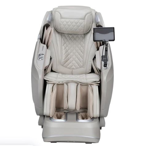Titan Pro-Vigor 4D Electric Massage Chair in beige with control panel, heated back roller, and display.