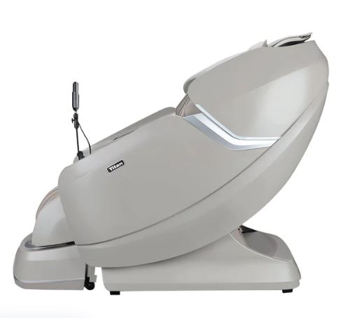 Titan Pro-Vigor 4D Electric Massage Chair by Titan in gray, full body compression, side profile.