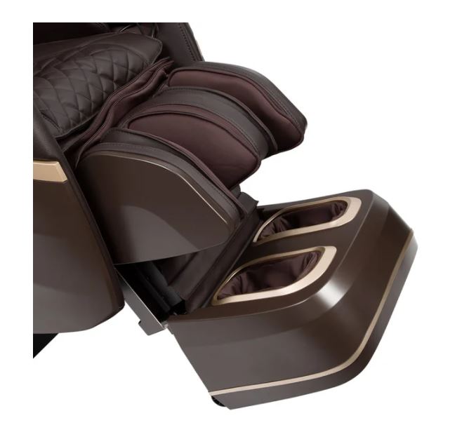 Close-up of Osaki Amamedic Hilux 4D massage chair footrest with padded leg and foot sections.