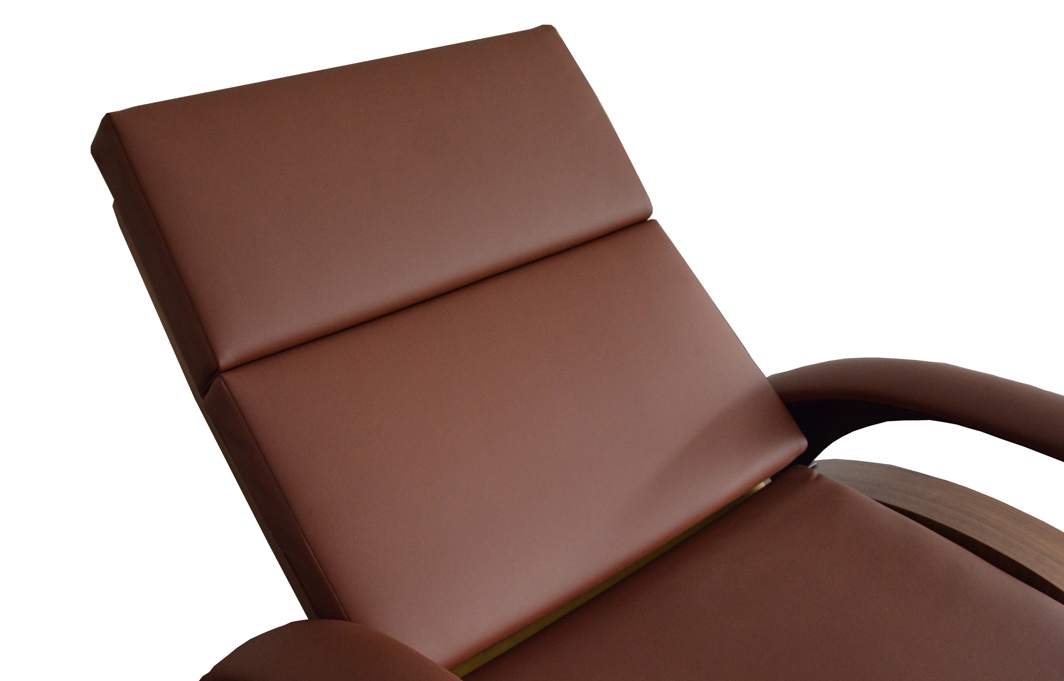 Side view of TouchAmerica ARCHI-PEDIGO Pedi-Lounge brown leather recliner with footrest.
