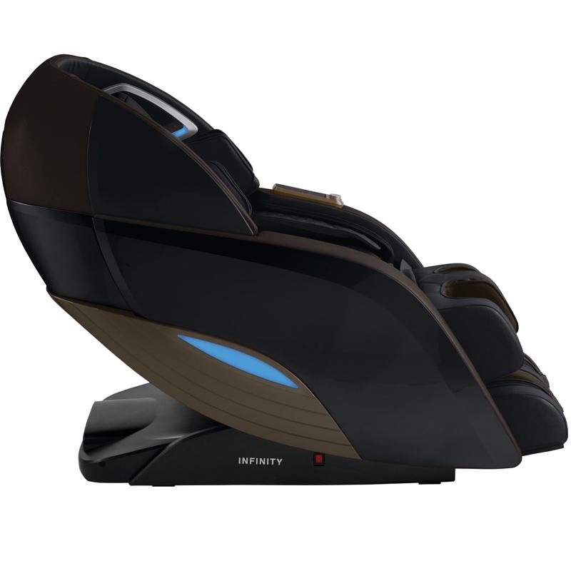 Side view of Infinity DYNASTY 4D Massage Chair in black and brown with 4D back massage.