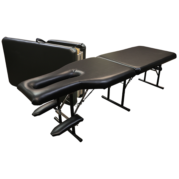 PHS Medical EB Portable Chiropractic Table, shown unfolded and folded on a white background.
