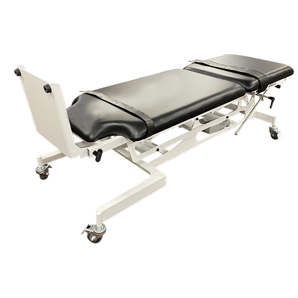 PHS Medical Elevating Therapy Tilt Table, black and white, adjustable with wheels.