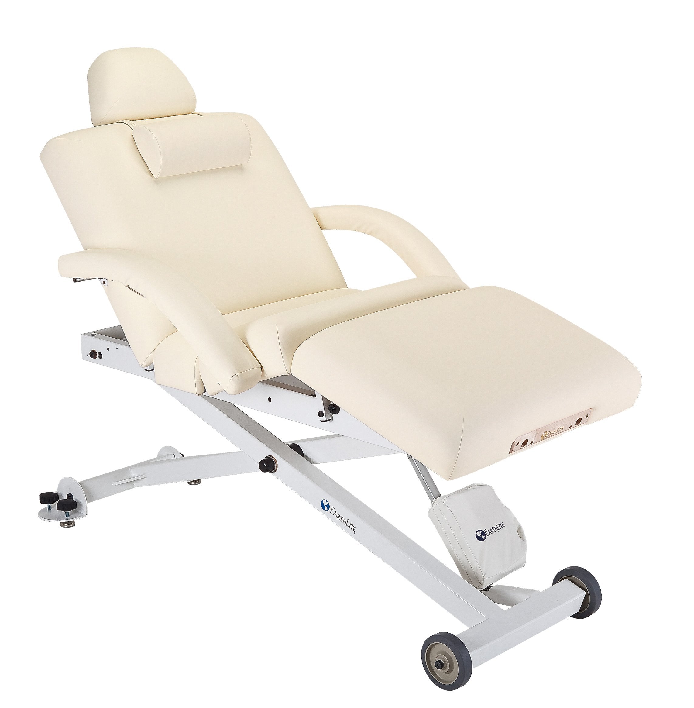 EarthLite ELLORA SALON full electric massage table; cream, armrests, ADA compliant.