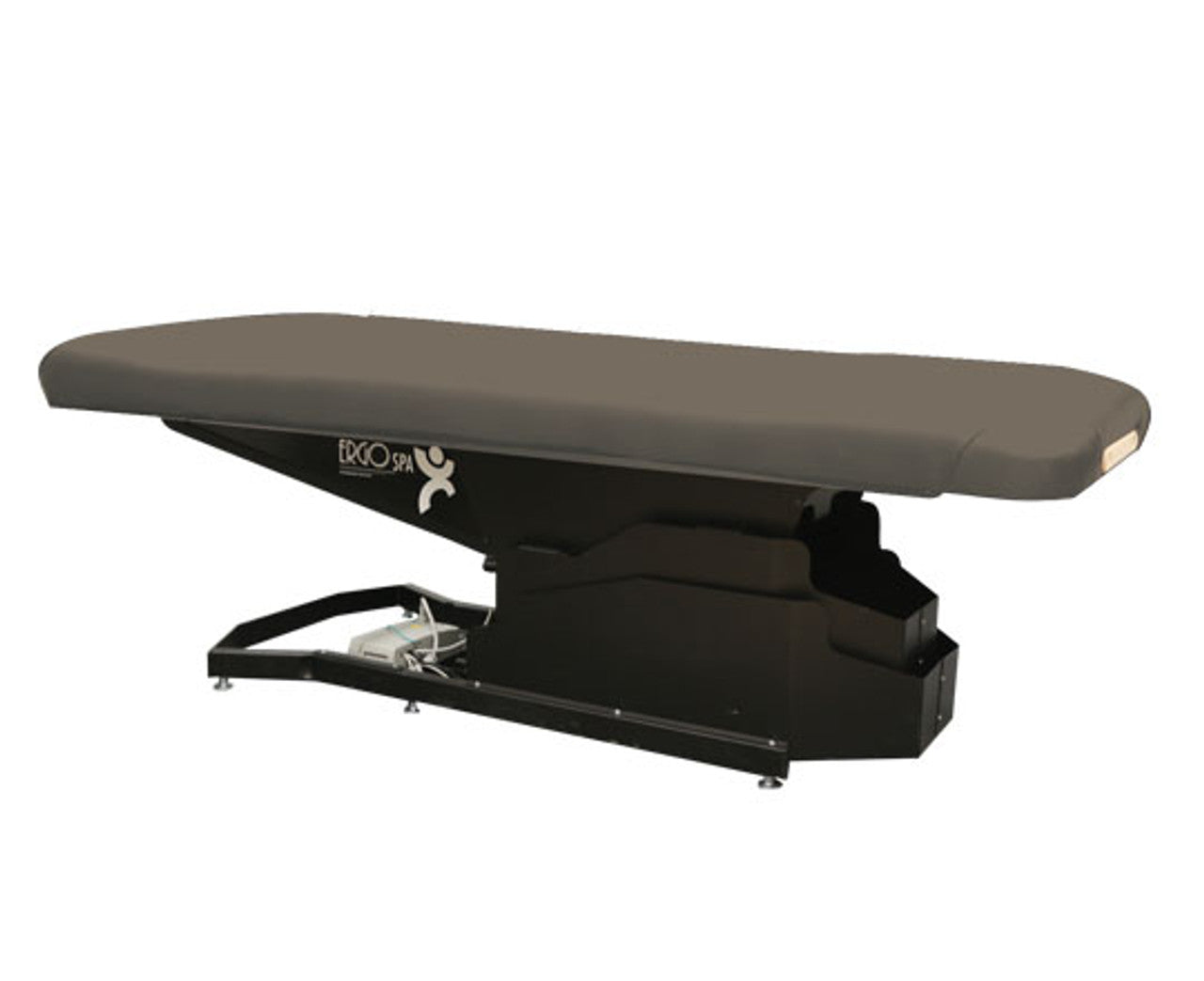 Custom Craftworks ERGOSPA BASIC black massage table with cushioned top and sturdy metal base.