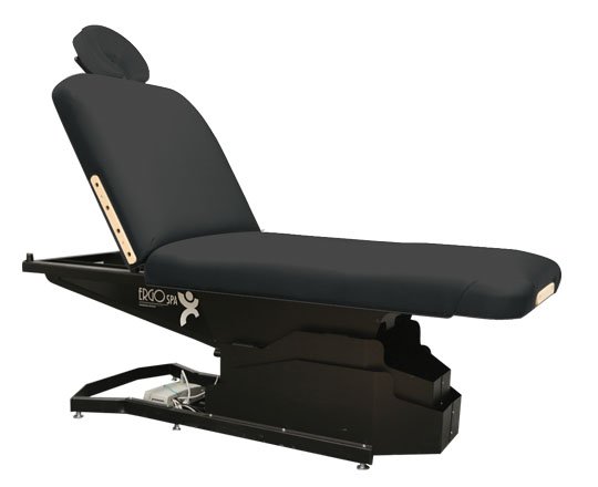 Custom Craftworks ERGOSPA LIFT BACK electric table with face rest and metal base for spa use.