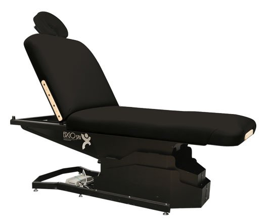 Custom Craftworks ERGOSPA LIFT BACK electric table with adjustable face rest, reclined position.