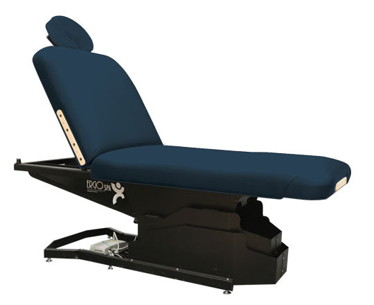 Custom Craftworks ERGOSPA LIFT BACK Table: navy cushion, black base, adjustable face rest.