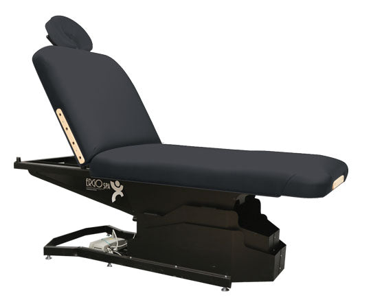 Custom Craftworks ERGOSPA LIFT BACK electric table with adjustable face rest, side view.
