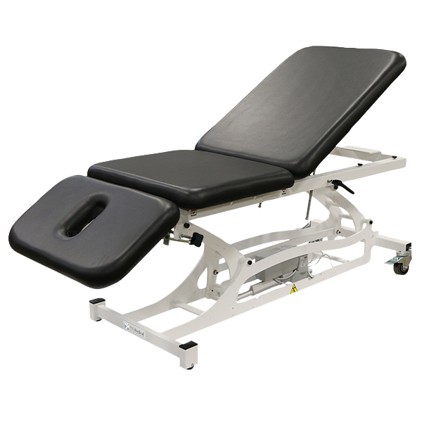 PHS Medical Essential Thera-P black treatment table with face cutout and white metal frame.