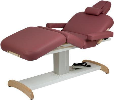 Custom Craftworks Majestic Deluxe electric lift table with maroon cushion and adjustable headrest.