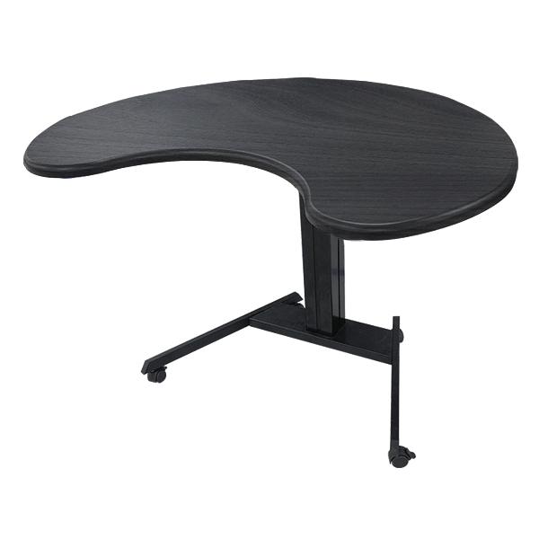 PHS Medical HT1900 black kidney-shaped therapy table on wheels with metal base.