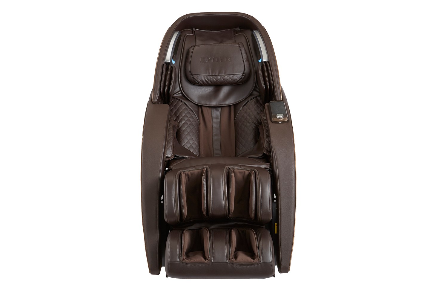 Kyota Yutaka M898 4D Massage Chair, certified preowned, brown leather, front view.